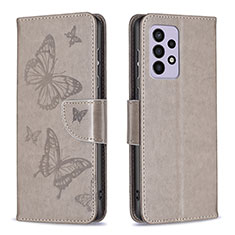 Handytasche Stand Schutzhülle Flip Leder Hülle Schmetterling B01F für Samsung Galaxy A33 5G Grau