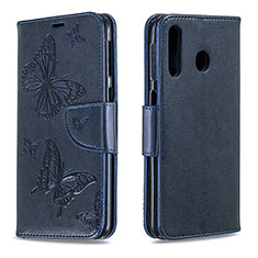 Handytasche Stand Schutzhülle Flip Leder Hülle Schmetterling B01F für Samsung Galaxy A40s Blau