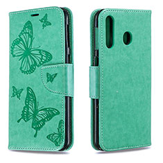 Handytasche Stand Schutzhülle Flip Leder Hülle Schmetterling B01F für Samsung Galaxy A40s Grün
