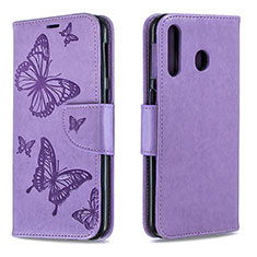 Handytasche Stand Schutzhülle Flip Leder Hülle Schmetterling B01F für Samsung Galaxy A40s Helles Lila