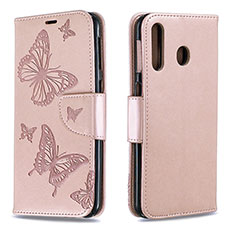 Handytasche Stand Schutzhülle Flip Leder Hülle Schmetterling B01F für Samsung Galaxy A40s Rosegold