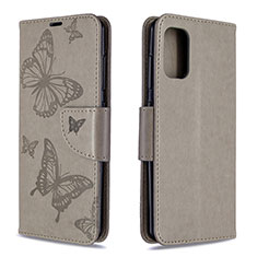 Handytasche Stand Schutzhülle Flip Leder Hülle Schmetterling B01F für Samsung Galaxy A41 Grau