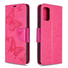 Handytasche Stand Schutzhülle Flip Leder Hülle Schmetterling B01F für Samsung Galaxy A41 Pink