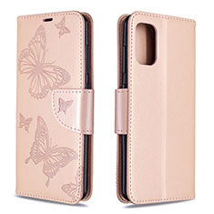 Handytasche Stand Schutzhülle Flip Leder Hülle Schmetterling B01F für Samsung Galaxy A41 Rosegold