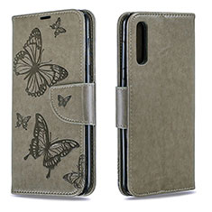 Handytasche Stand Schutzhülle Flip Leder Hülle Schmetterling B01F für Samsung Galaxy A50 Grau