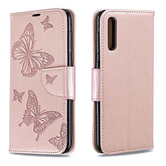 Handytasche Stand Schutzhülle Flip Leder Hülle Schmetterling B01F für Samsung Galaxy A50 Rosegold