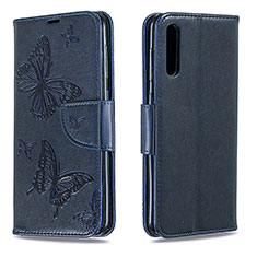 Handytasche Stand Schutzhülle Flip Leder Hülle Schmetterling B01F für Samsung Galaxy A50S Blau