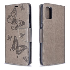 Handytasche Stand Schutzhülle Flip Leder Hülle Schmetterling B01F für Samsung Galaxy A51 4G Grau