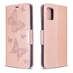 Handytasche Stand Schutzhülle Flip Leder Hülle Schmetterling B01F für Samsung Galaxy A51 4G Rosegold