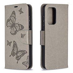 Handytasche Stand Schutzhülle Flip Leder Hülle Schmetterling B01F für Samsung Galaxy A52 5G Grau