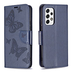 Handytasche Stand Schutzhülle Flip Leder Hülle Schmetterling B01F für Samsung Galaxy A53 5G Blau