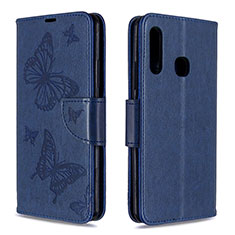 Handytasche Stand Schutzhülle Flip Leder Hülle Schmetterling B01F für Samsung Galaxy A70E Blau