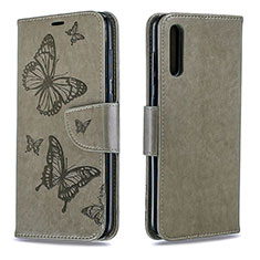 Handytasche Stand Schutzhülle Flip Leder Hülle Schmetterling B01F für Samsung Galaxy A70S Grau