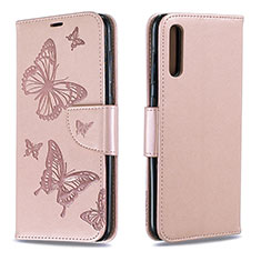 Handytasche Stand Schutzhülle Flip Leder Hülle Schmetterling B01F für Samsung Galaxy A70S Rosegold
