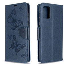 Handytasche Stand Schutzhülle Flip Leder Hülle Schmetterling B01F für Samsung Galaxy A71 4G A715 Blau