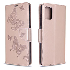 Handytasche Stand Schutzhülle Flip Leder Hülle Schmetterling B01F für Samsung Galaxy A71 4G A715 Rosegold