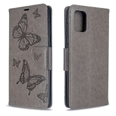Handytasche Stand Schutzhülle Flip Leder Hülle Schmetterling B01F für Samsung Galaxy A71 5G Grau