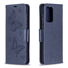 Handytasche Stand Schutzhülle Flip Leder Hülle Schmetterling B01F für Samsung Galaxy A72 4G Blau