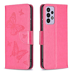 Handytasche Stand Schutzhülle Flip Leder Hülle Schmetterling B01F für Samsung Galaxy A73 5G Pink