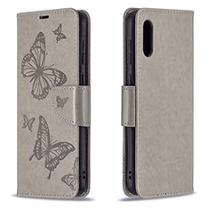 Handytasche Stand Schutzhülle Flip Leder Hülle Schmetterling B01F für Samsung Galaxy M02 Grau