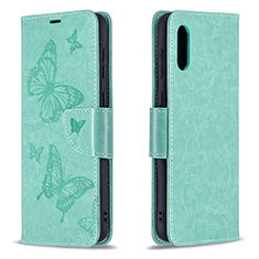 Handytasche Stand Schutzhülle Flip Leder Hülle Schmetterling B01F für Samsung Galaxy M02 Grün