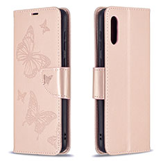 Handytasche Stand Schutzhülle Flip Leder Hülle Schmetterling B01F für Samsung Galaxy M02 Rosegold