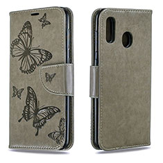 Handytasche Stand Schutzhülle Flip Leder Hülle Schmetterling B01F für Samsung Galaxy M10S Grau