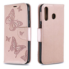 Handytasche Stand Schutzhülle Flip Leder Hülle Schmetterling B01F für Samsung Galaxy M30 Rosegold