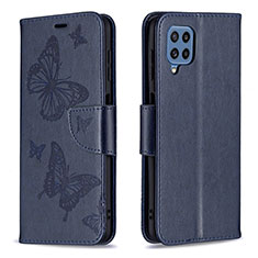 Handytasche Stand Schutzhülle Flip Leder Hülle Schmetterling B01F für Samsung Galaxy M32 4G Blau