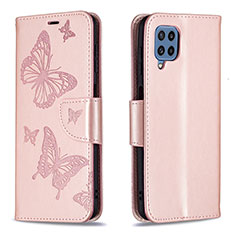 Handytasche Stand Schutzhülle Flip Leder Hülle Schmetterling B01F für Samsung Galaxy M32 4G Rosegold