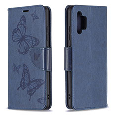 Handytasche Stand Schutzhülle Flip Leder Hülle Schmetterling B01F für Samsung Galaxy M32 5G Blau