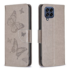 Handytasche Stand Schutzhülle Flip Leder Hülle Schmetterling B01F für Samsung Galaxy M53 5G Grau