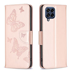 Handytasche Stand Schutzhülle Flip Leder Hülle Schmetterling B01F für Samsung Galaxy M53 5G Rosegold