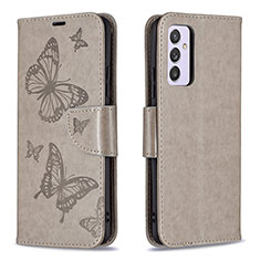 Handytasche Stand Schutzhülle Flip Leder Hülle Schmetterling B01F für Samsung Galaxy Quantum2 5G Grau
