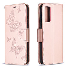Handytasche Stand Schutzhülle Flip Leder Hülle Schmetterling B01F für Samsung Galaxy S20 FE (2022) 5G Rosegold