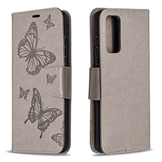 Handytasche Stand Schutzhülle Flip Leder Hülle Schmetterling B01F für Samsung Galaxy S20 FE 4G Grau