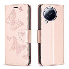 Handytasche Stand Schutzhülle Flip Leder Hülle Schmetterling B01F für Xiaomi Civi 3 5G Rosegold