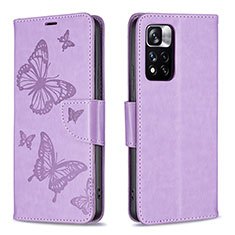 Handytasche Stand Schutzhülle Flip Leder Hülle Schmetterling B01F für Xiaomi Mi 11i 5G (2022) Helles Lila
