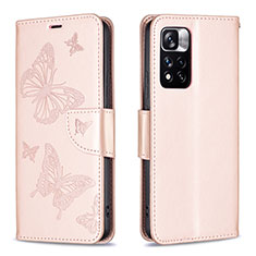 Handytasche Stand Schutzhülle Flip Leder Hülle Schmetterling B01F für Xiaomi Mi 11i 5G (2022) Rosegold