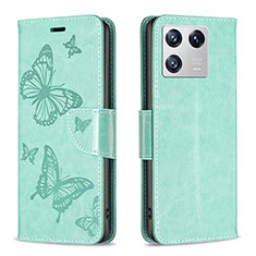 Handytasche Stand Schutzhülle Flip Leder Hülle Schmetterling B01F für Xiaomi Mi 13 5G Grün
