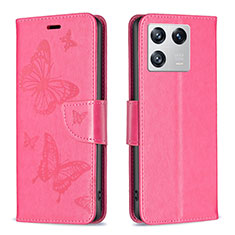 Handytasche Stand Schutzhülle Flip Leder Hülle Schmetterling B01F für Xiaomi Mi 13 5G Pink