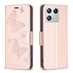 Handytasche Stand Schutzhülle Flip Leder Hülle Schmetterling B01F für Xiaomi Mi 13 5G Rosegold