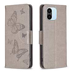 Handytasche Stand Schutzhülle Flip Leder Hülle Schmetterling B01F für Xiaomi Poco C50 Grau