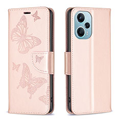 Handytasche Stand Schutzhülle Flip Leder Hülle Schmetterling B01F für Xiaomi Poco F5 5G Rosegold