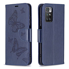 Handytasche Stand Schutzhülle Flip Leder Hülle Schmetterling B01F für Xiaomi Redmi 10 4G Blau