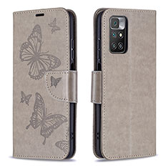 Handytasche Stand Schutzhülle Flip Leder Hülle Schmetterling B01F für Xiaomi Redmi 10 4G Grau