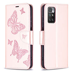 Handytasche Stand Schutzhülle Flip Leder Hülle Schmetterling B01F für Xiaomi Redmi 10 4G Rosegold