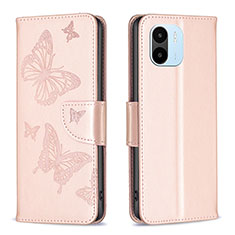 Handytasche Stand Schutzhülle Flip Leder Hülle Schmetterling B01F für Xiaomi Redmi A2 Rosegold