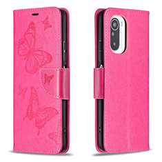 Handytasche Stand Schutzhülle Flip Leder Hülle Schmetterling B01F für Xiaomi Redmi K40 5G Pink