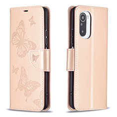 Handytasche Stand Schutzhülle Flip Leder Hülle Schmetterling B01F für Xiaomi Redmi K40 Pro+ Plus 5G Rosegold